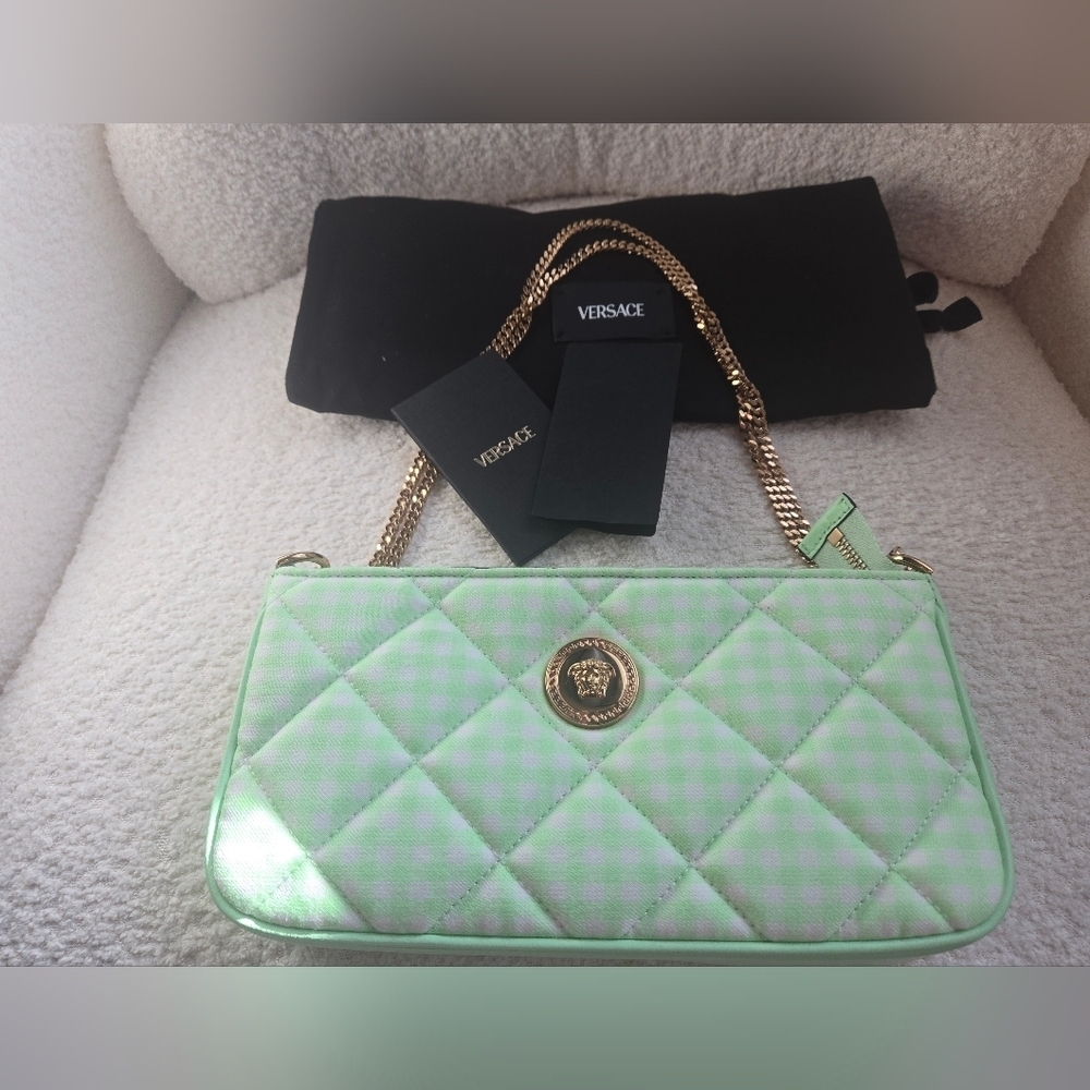 Versace NWOT Green Checkered quilted Crossbody Bag